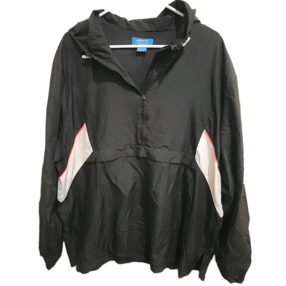 Adidas 1/4 Zip Anorak Windbreaker BQ7524‎ Black Pink Trefoil Logo Pullover 2XL